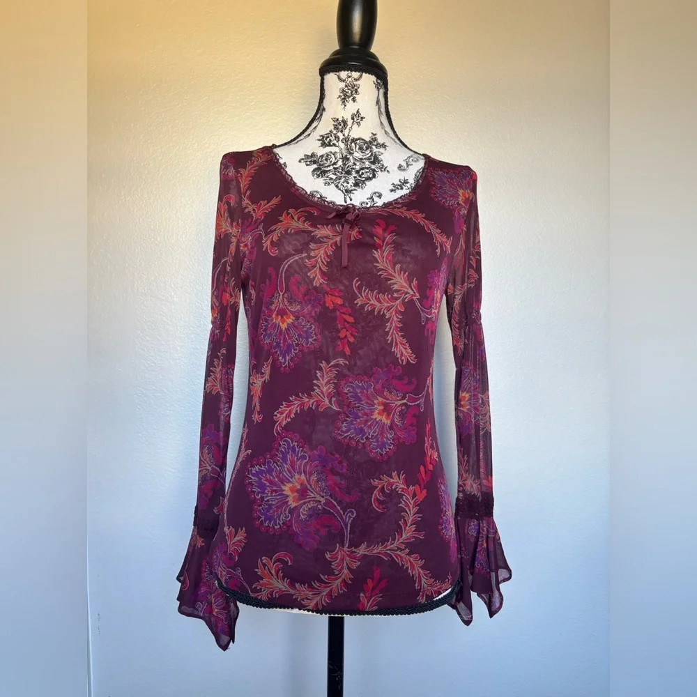Express Burgundy Floral Blouse - Picture 1 of 13